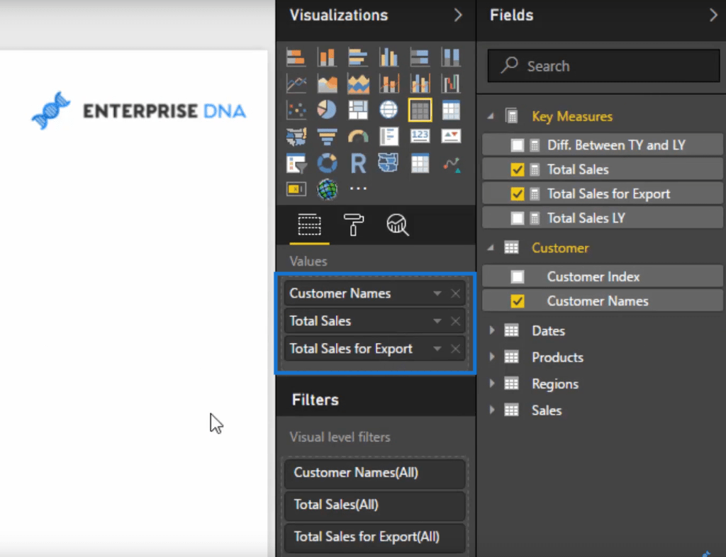 filters selected for first example