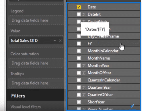 options in the date table 