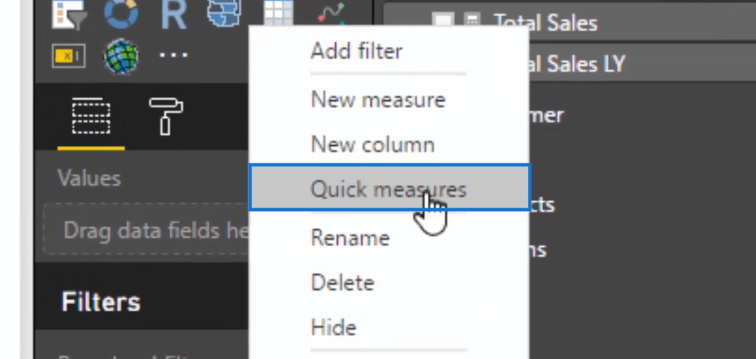 selecting quick measures
