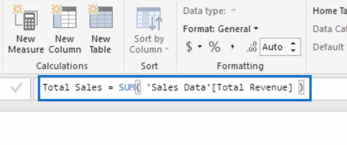 total sales summing up the total revenue