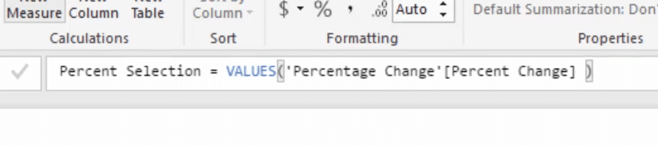 Using values function to harvest values from a slicer in Power BI