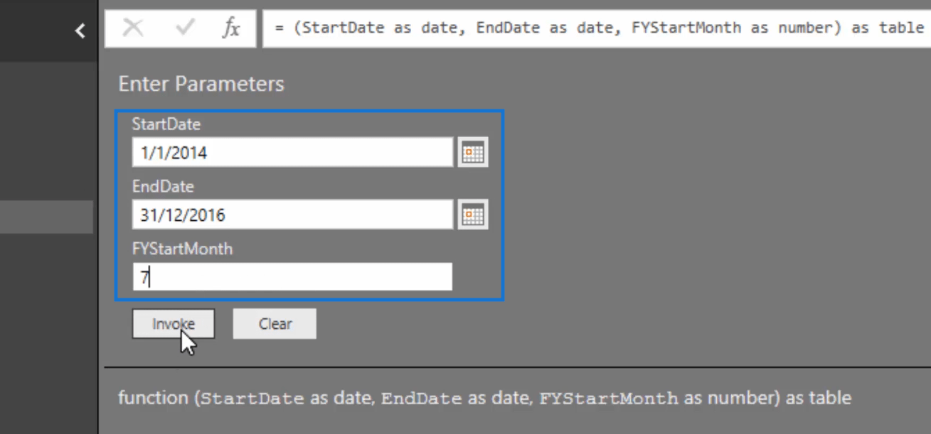 input parameters