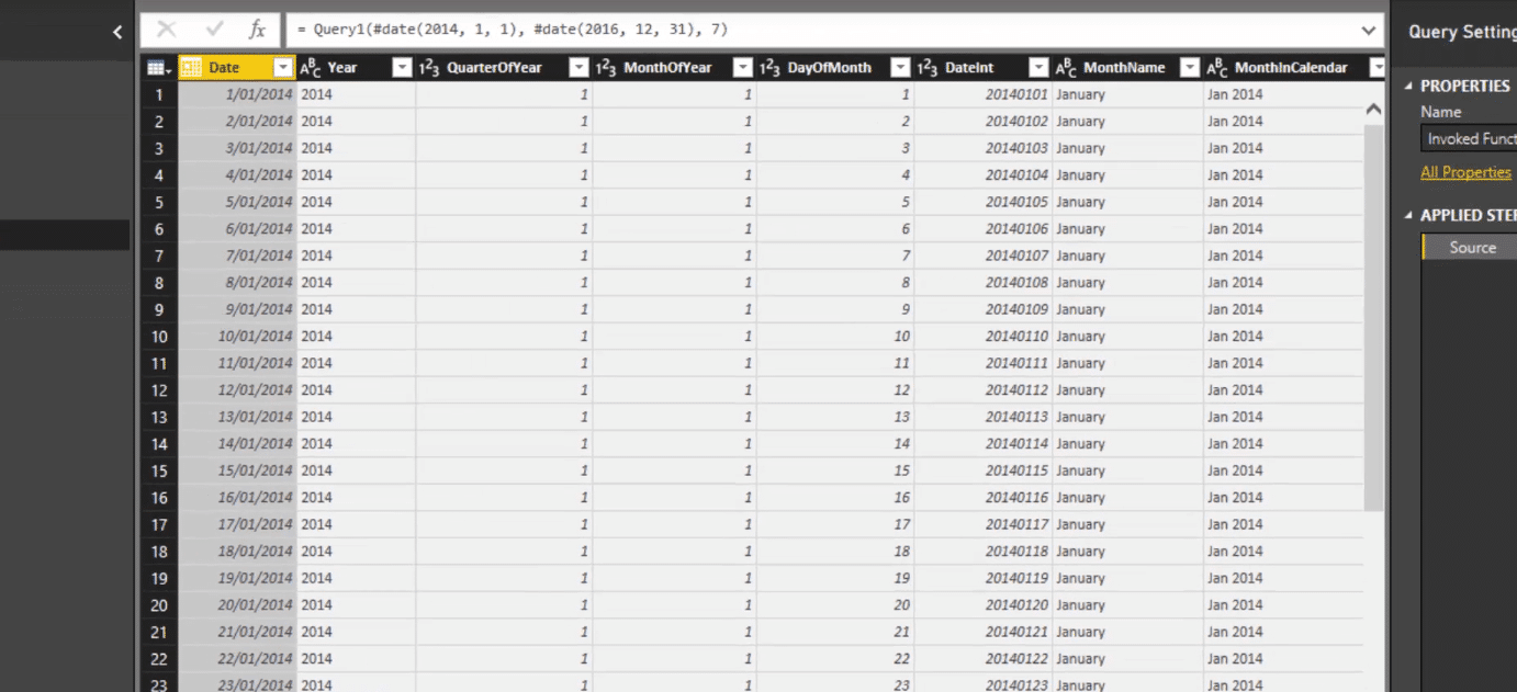 date table created in power bi