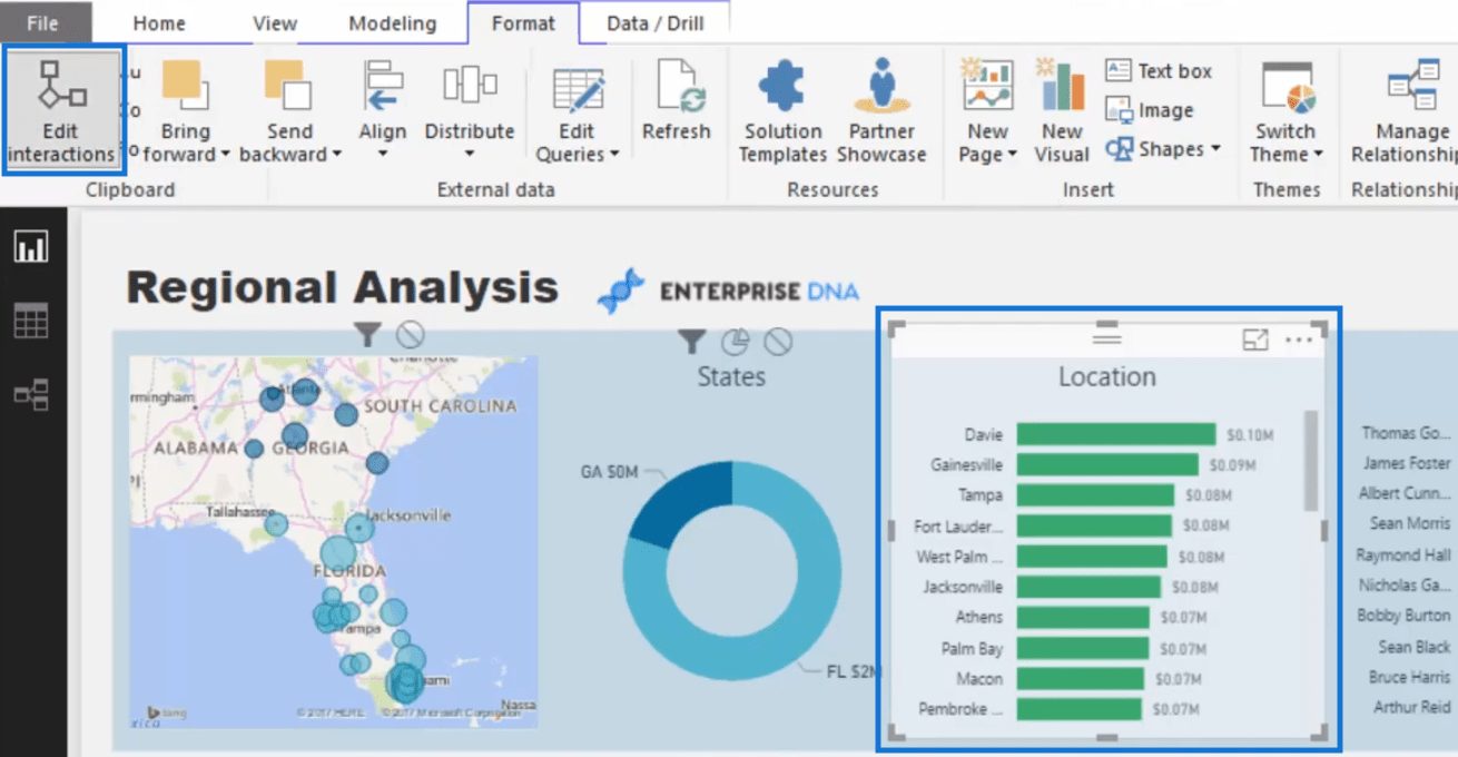 option to edit interactions of your visuals in power bi