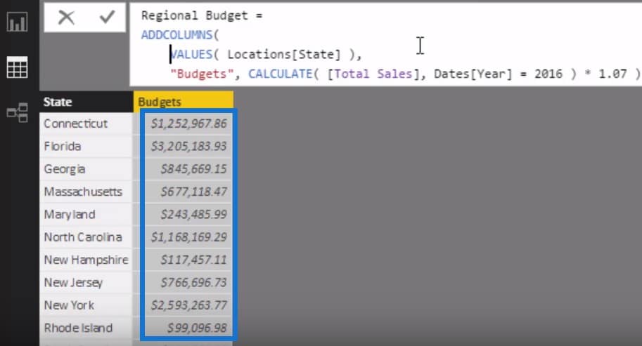 create a table in power bi