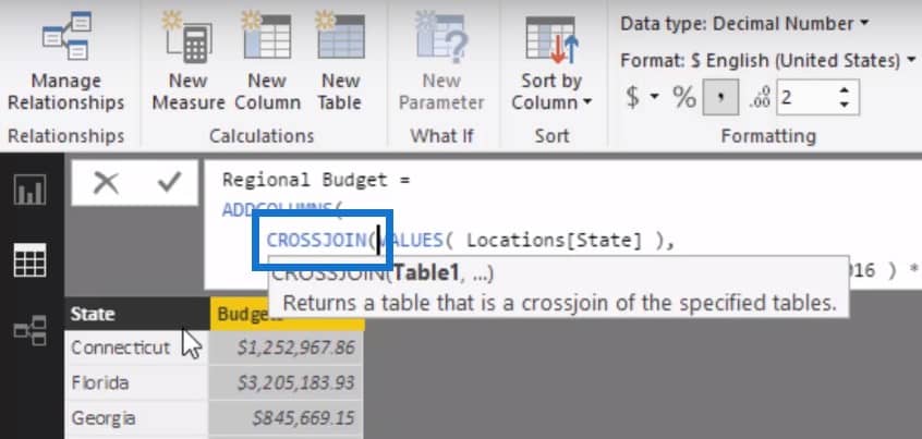 create a table in power bi