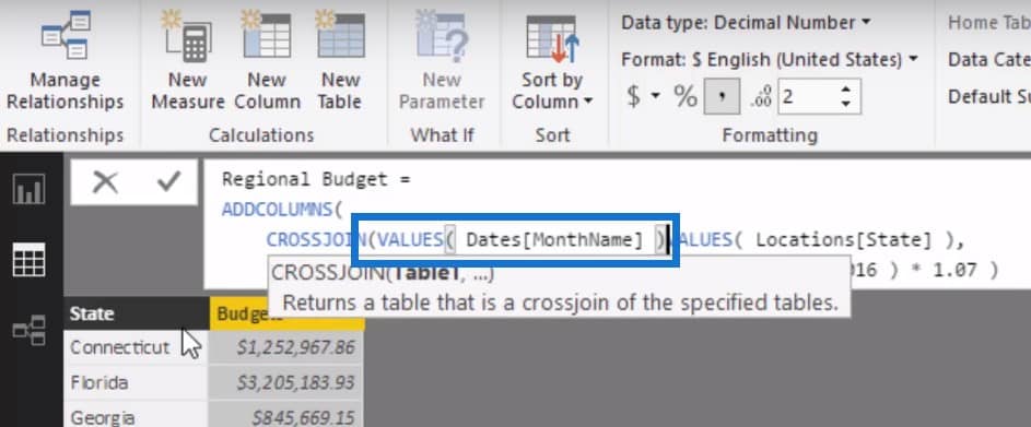 create a table in power bi