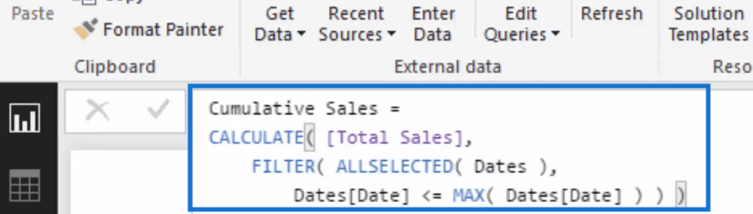 cumulative sales measure in power bi