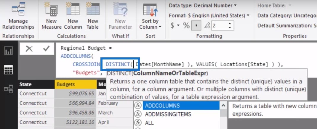 create a table in power bi