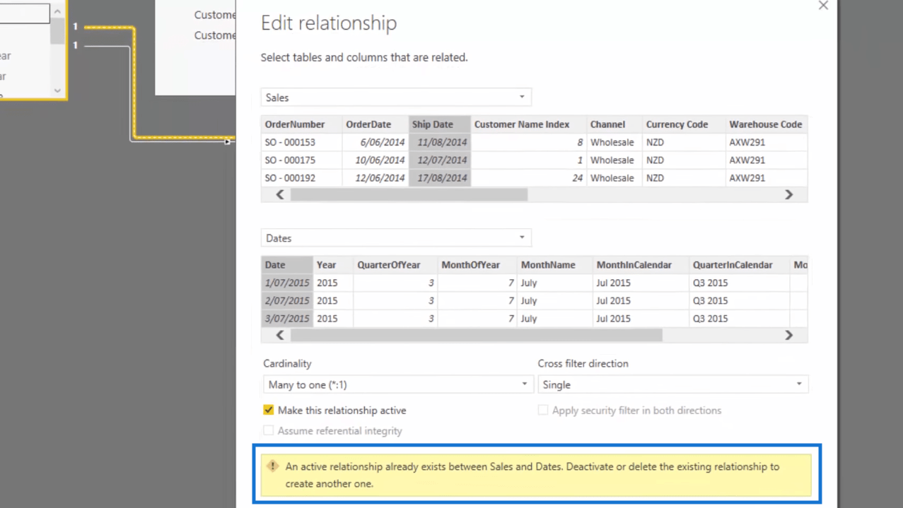 error after clicking make this relationship active