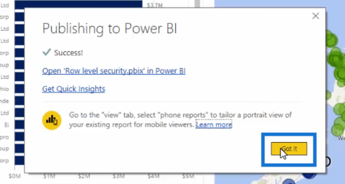 row level security model in power bi published