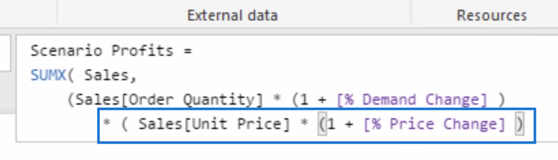 scenario profits formula part 2 for scenario analysis in power bi