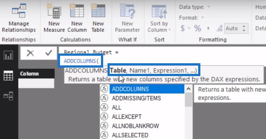 create a table in power bi