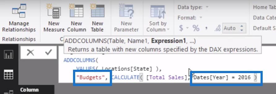 create a table in power bi