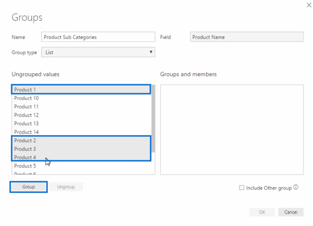 creating groups in power bi