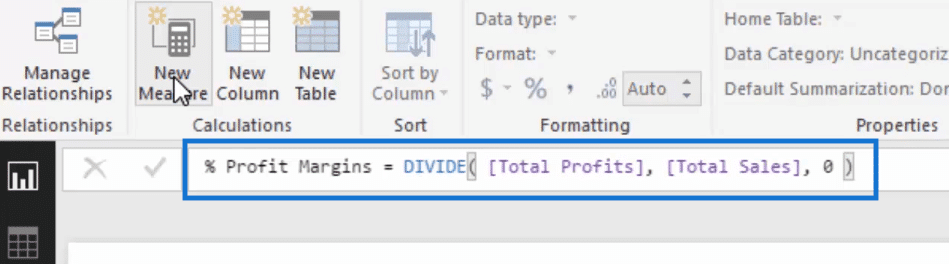 formula of percent profit margins in power bi