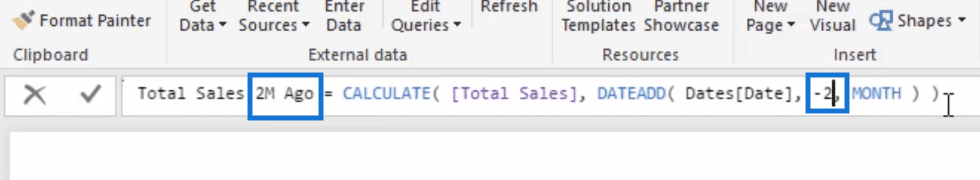 total sales two months ago to be used in comparing cumulative information in power bi