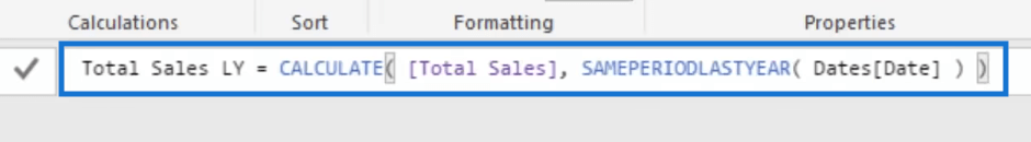 total sales ly measure with sameperiodlastyear