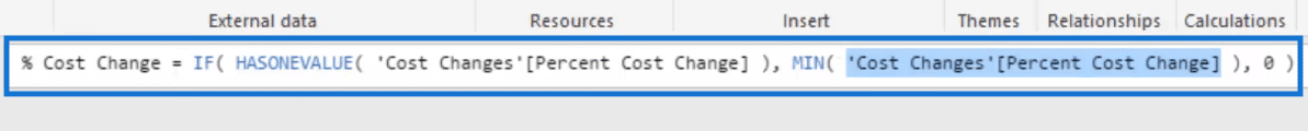 % cost change formula