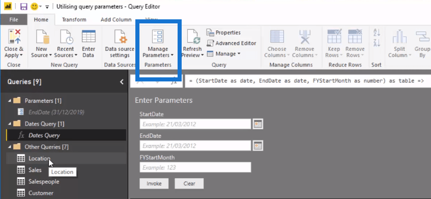 power bi query parameters