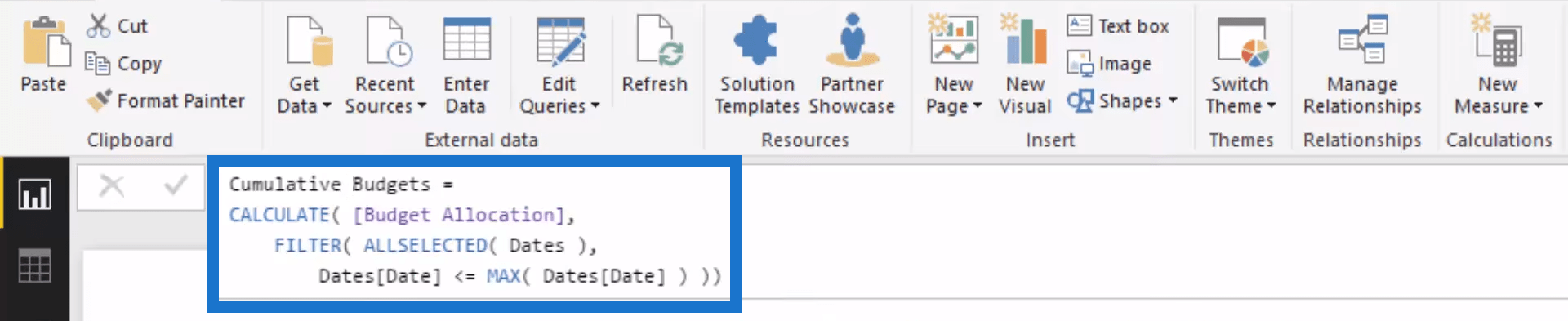 Cumulative Budgets CALCULATE Formula in Power BI