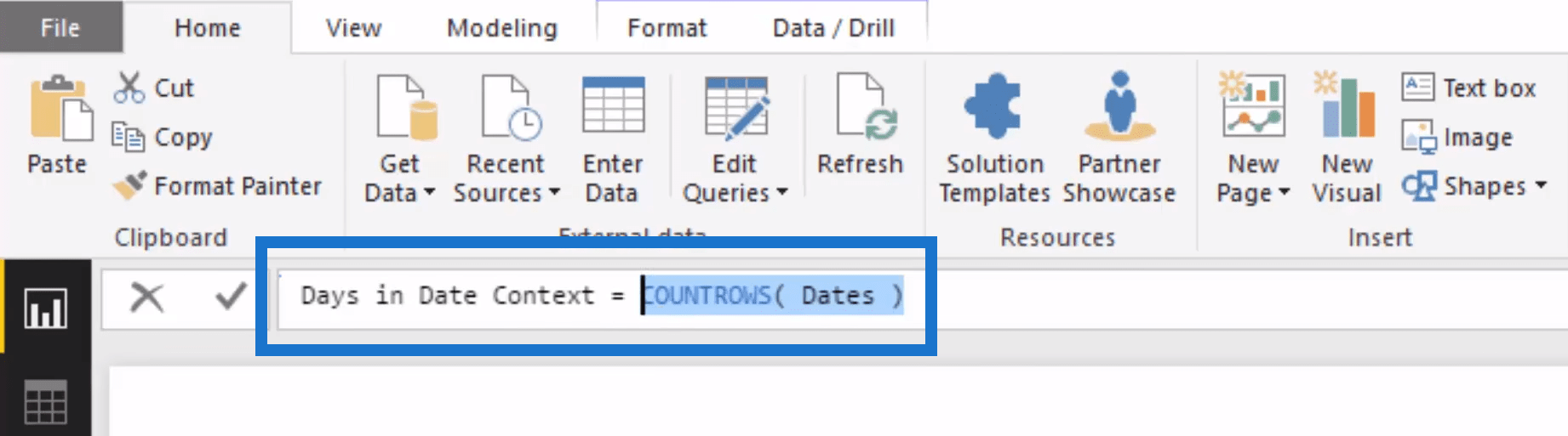 Days in Date Context COUNTROWS in Power BI