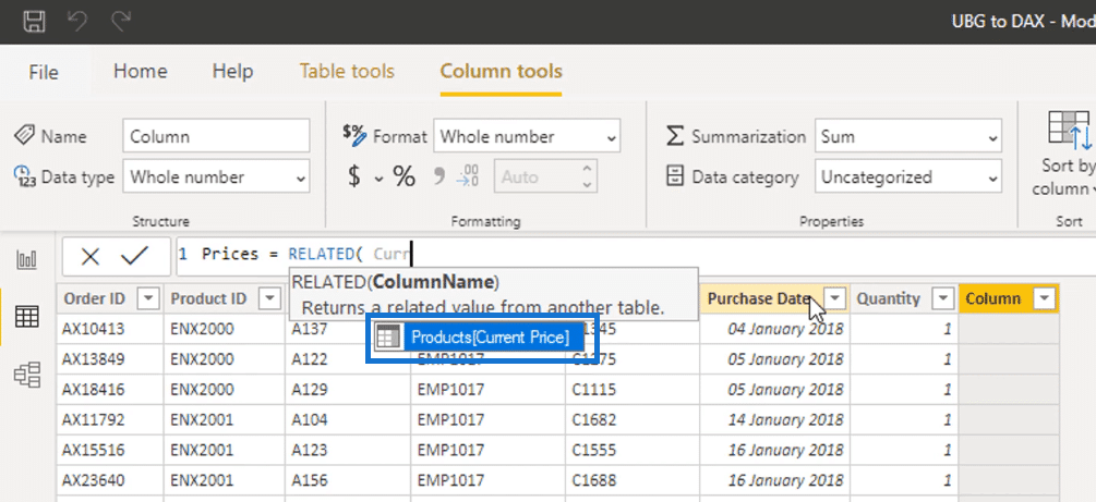 RELATED function - Power BI Calculated Column vs Measure