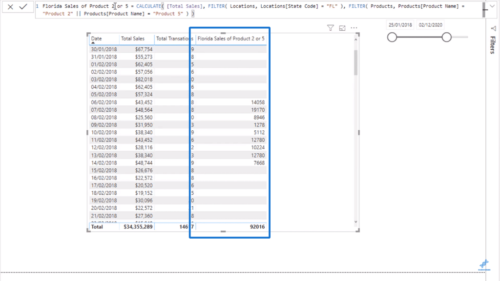 Specific Florida Sales sample output