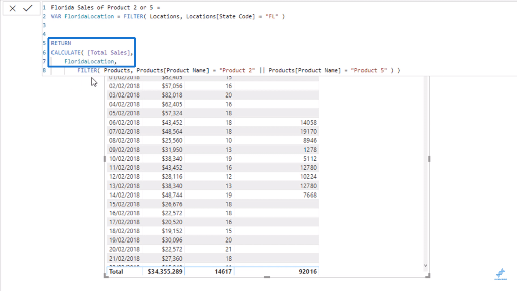 Using FloridaLocation variable inside CALCULATE