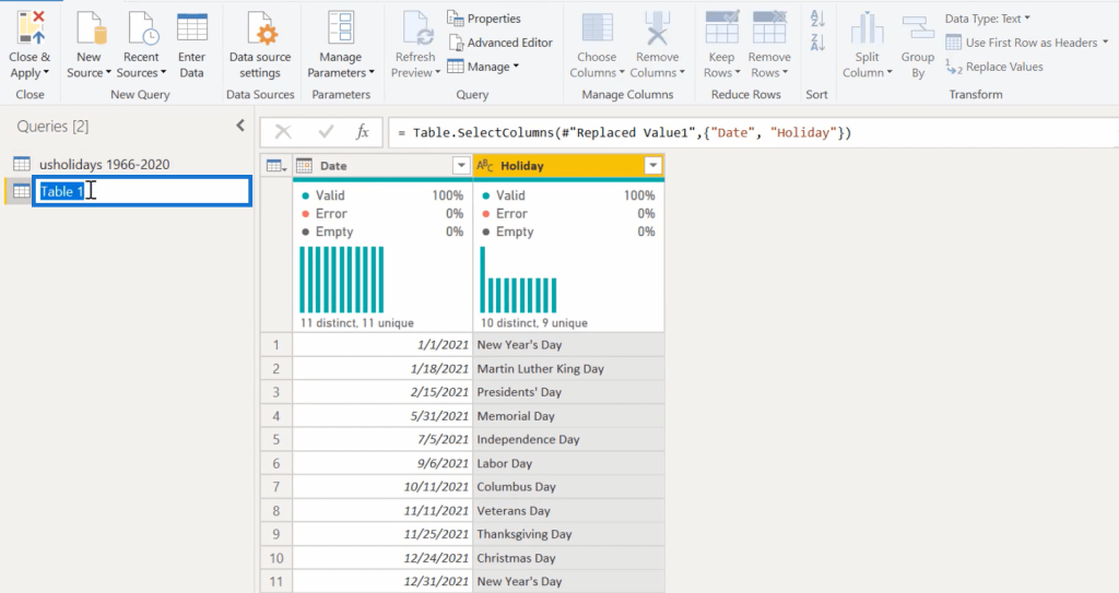 Power BI calendar table