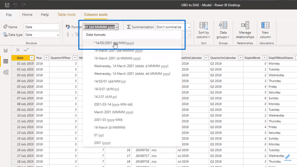 Choosing a new Date format - Power BI Syntax