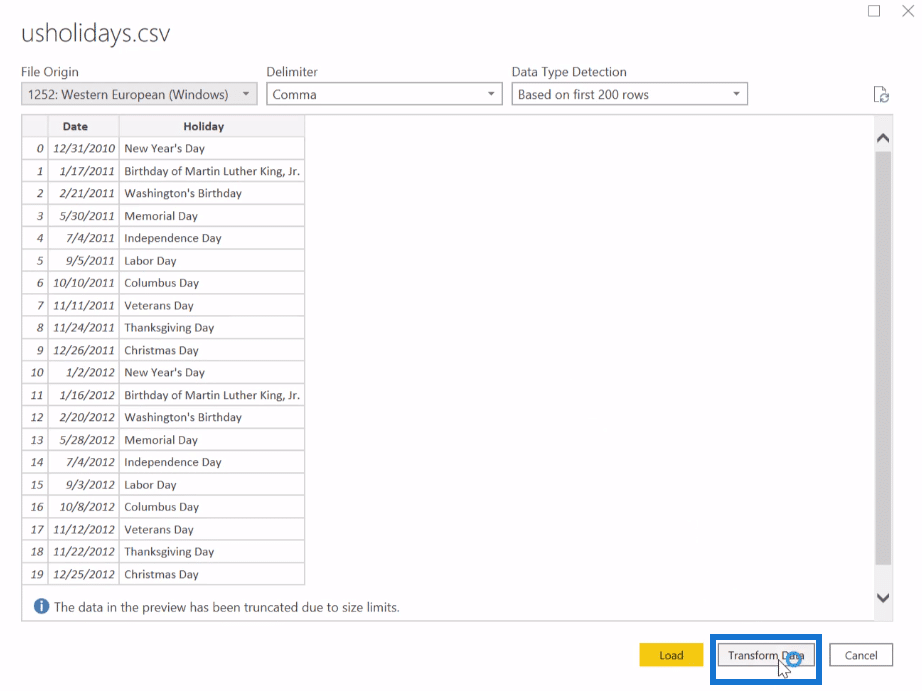 Power BI calendar table