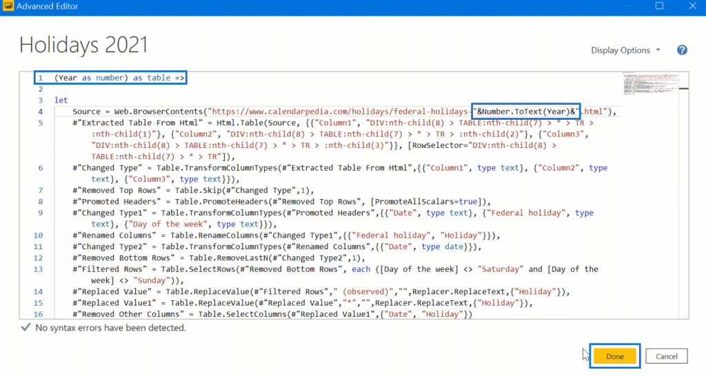 Power BI calendar table