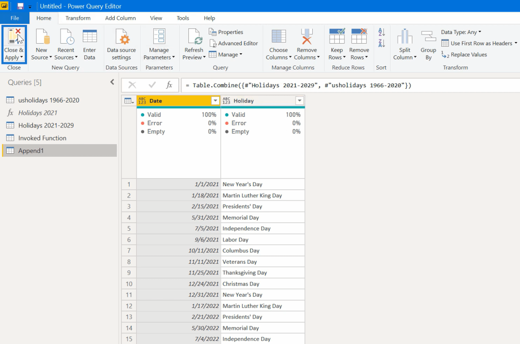 Power BI calendar table