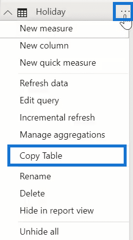 Power BI calendar table