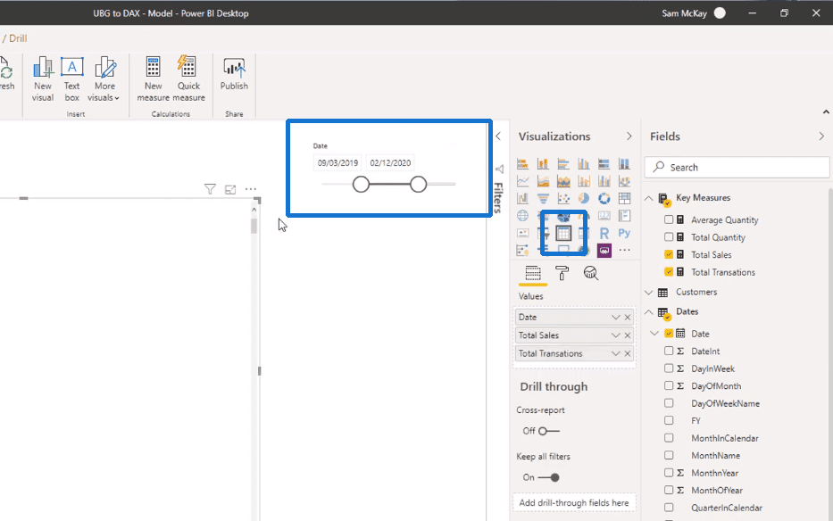 Creating a slicer for the date - Power BI Syntax