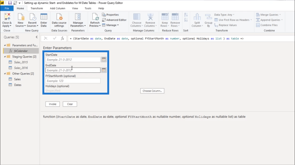 power query date, start date and end date in power bi screenshot