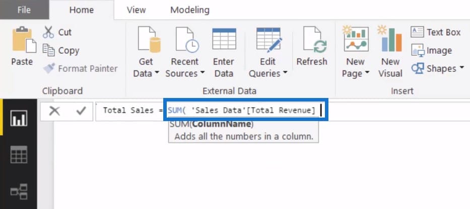 Creating Total Sales measure - Percent of Total Power BI