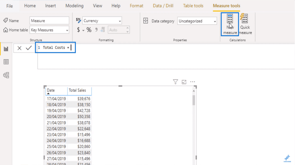 Creating a new measure for total costs 