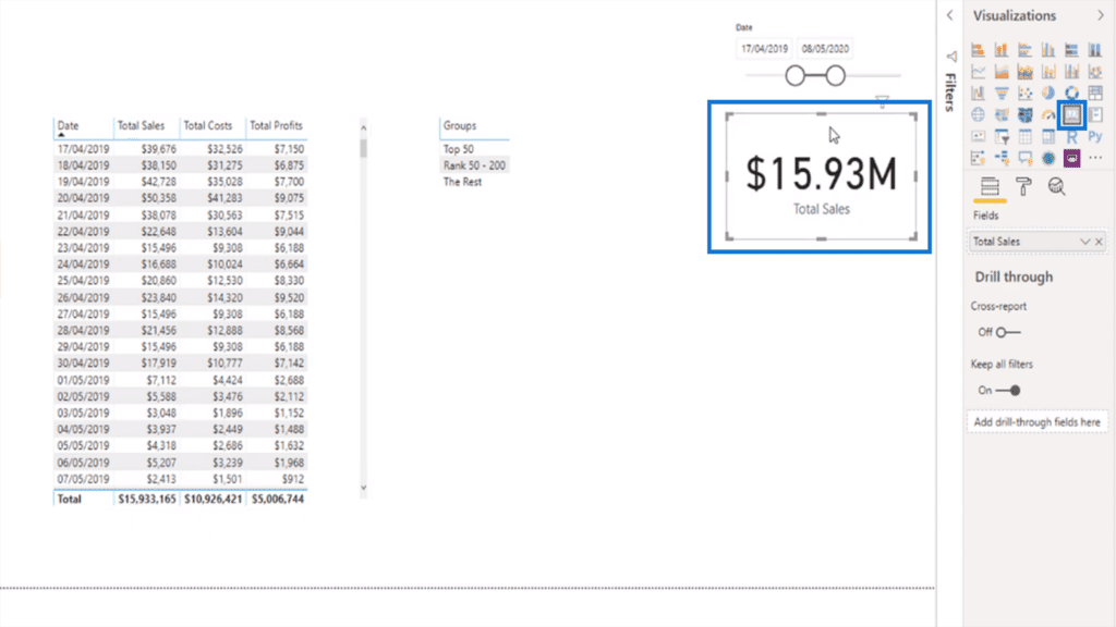 Visualizing total sales as a card