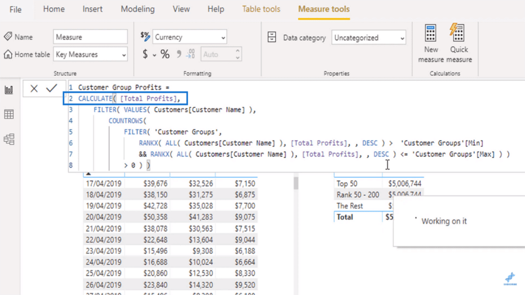 The CALCULATE function used in the advanced dax function