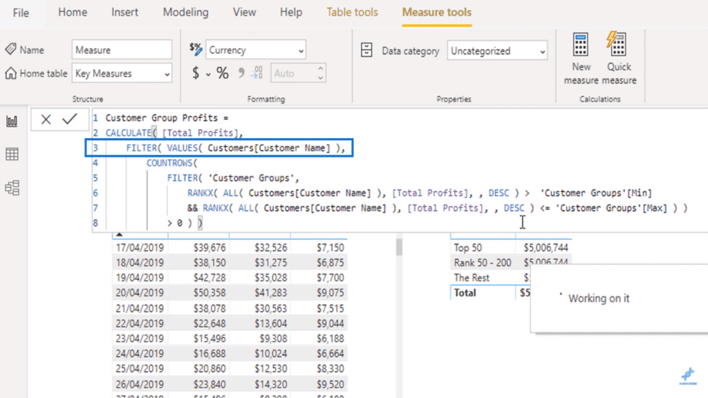 The FILTER function sorts customers based on their rank