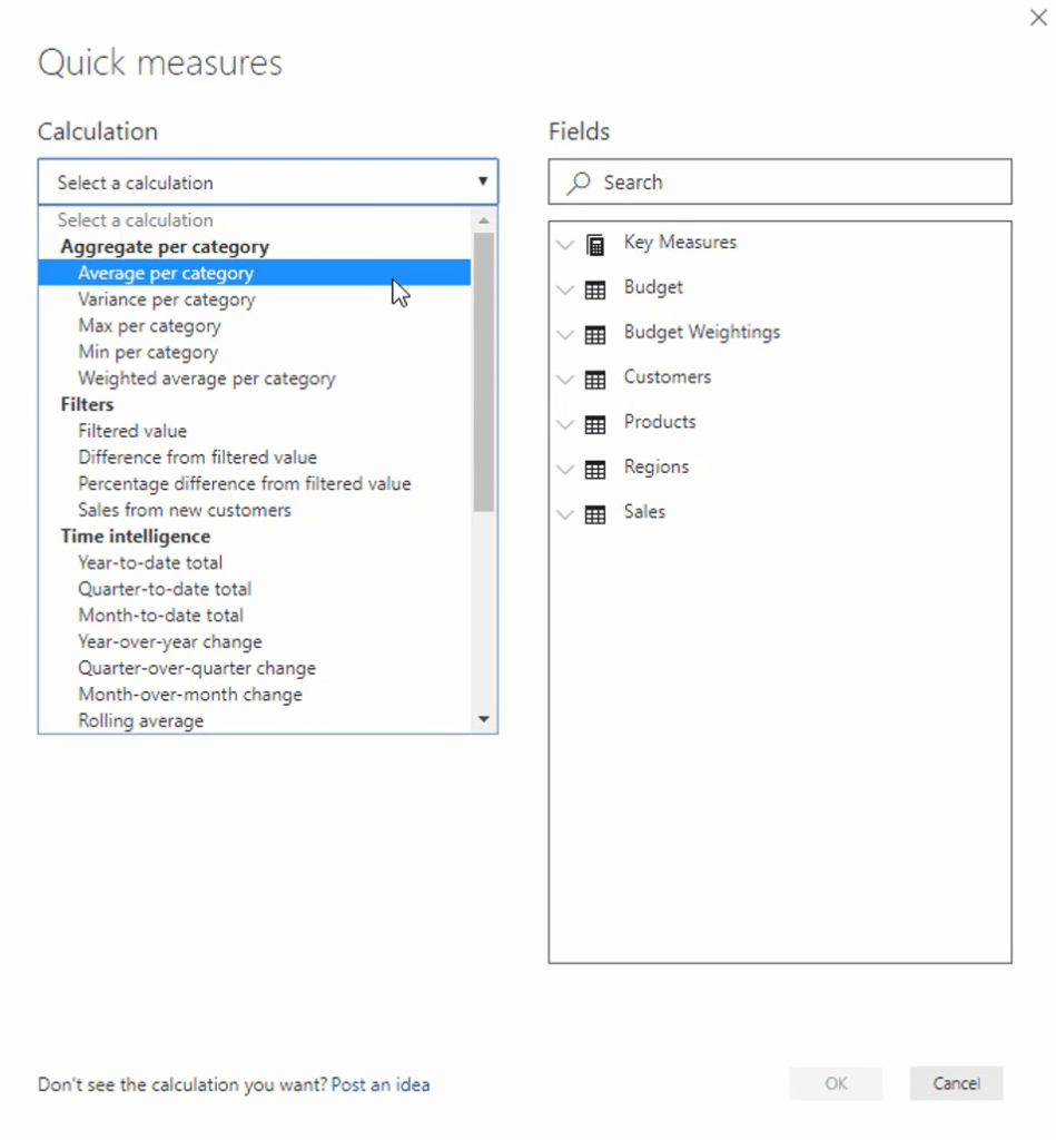 Power BI quick measure