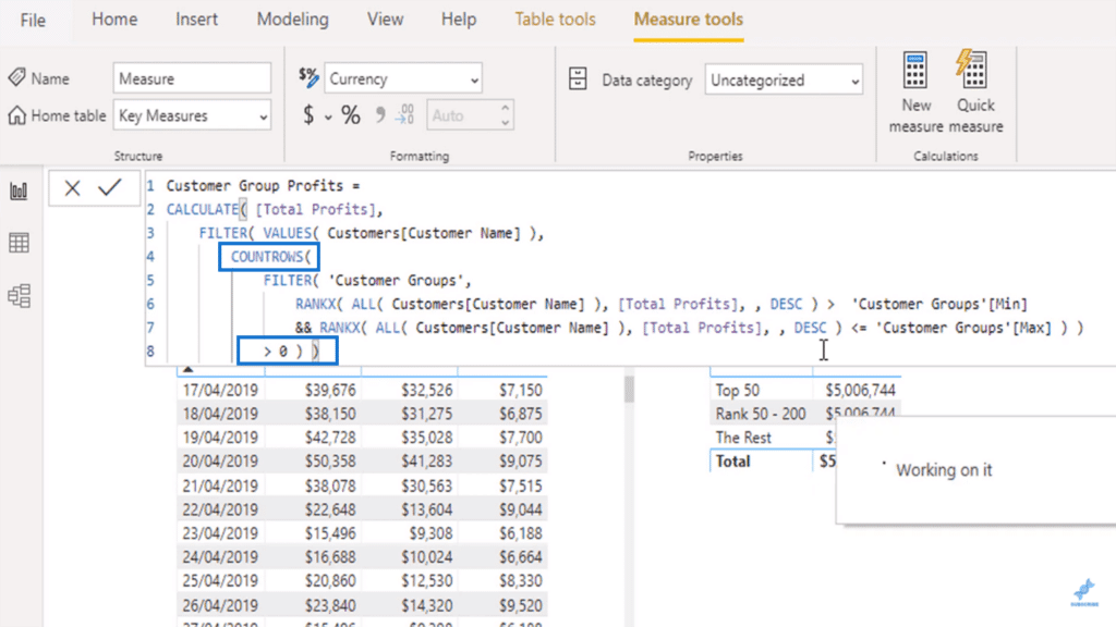 COUNTROWS counts table rows to be included in Customer Groups