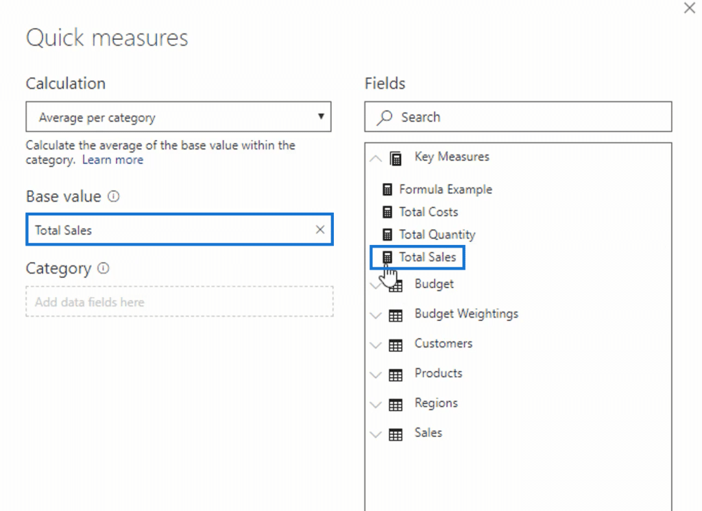 Power BI quick measure