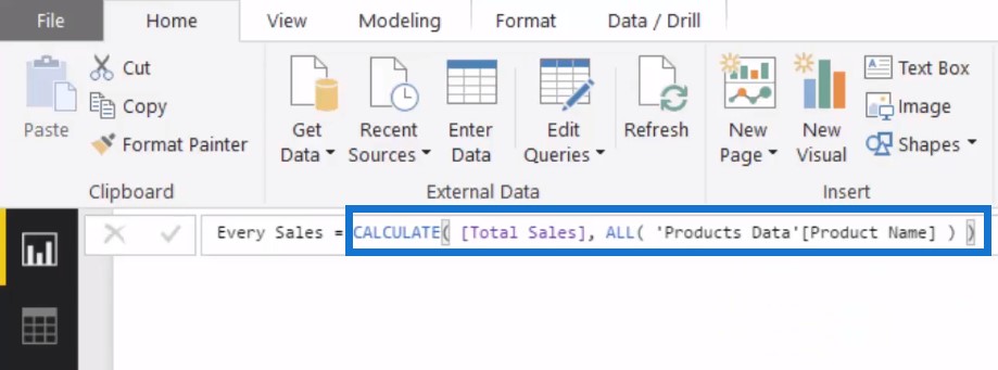 Creating the Every Sales measure - Percent of Total Power BI