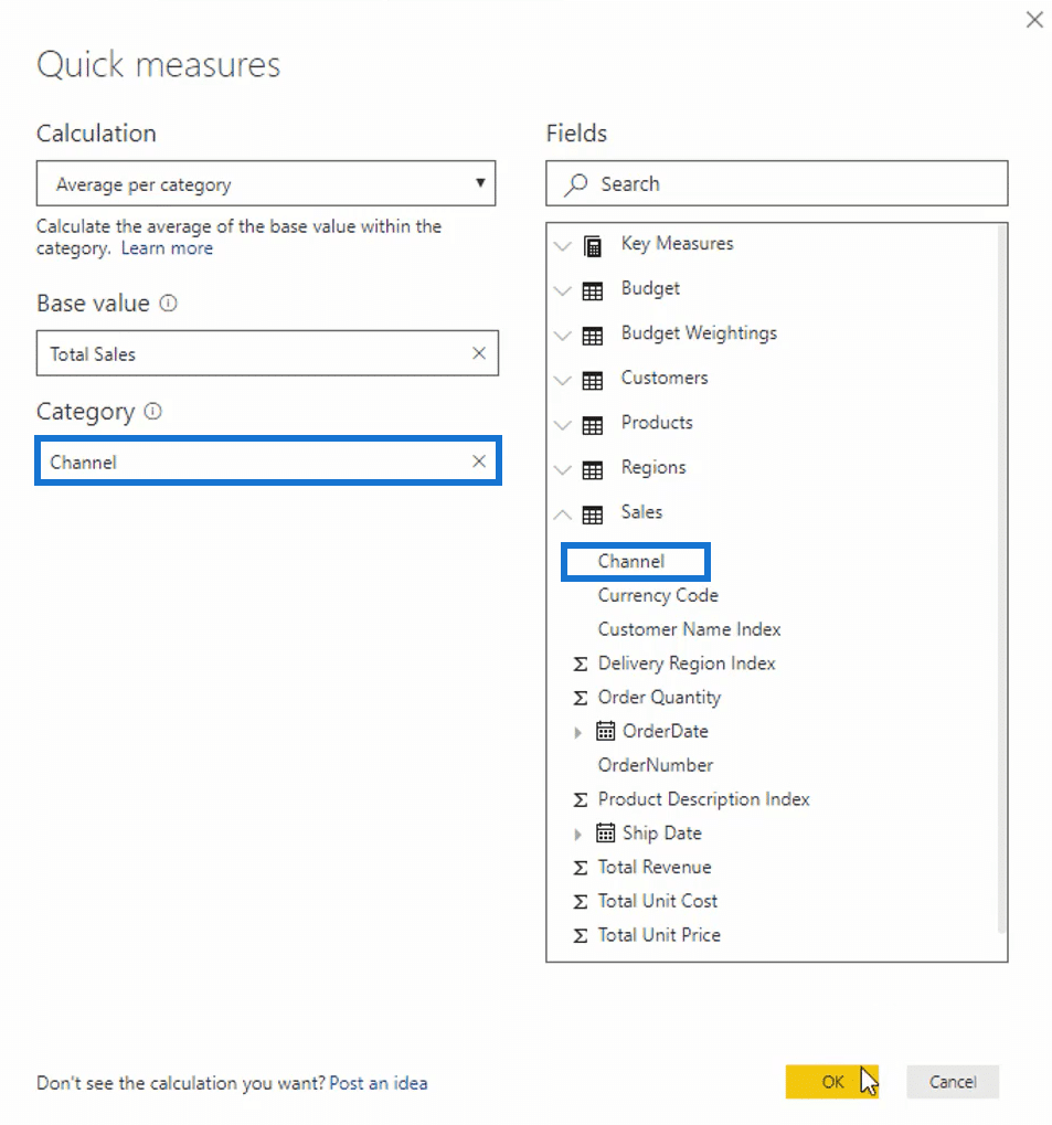 Power BI quick measure