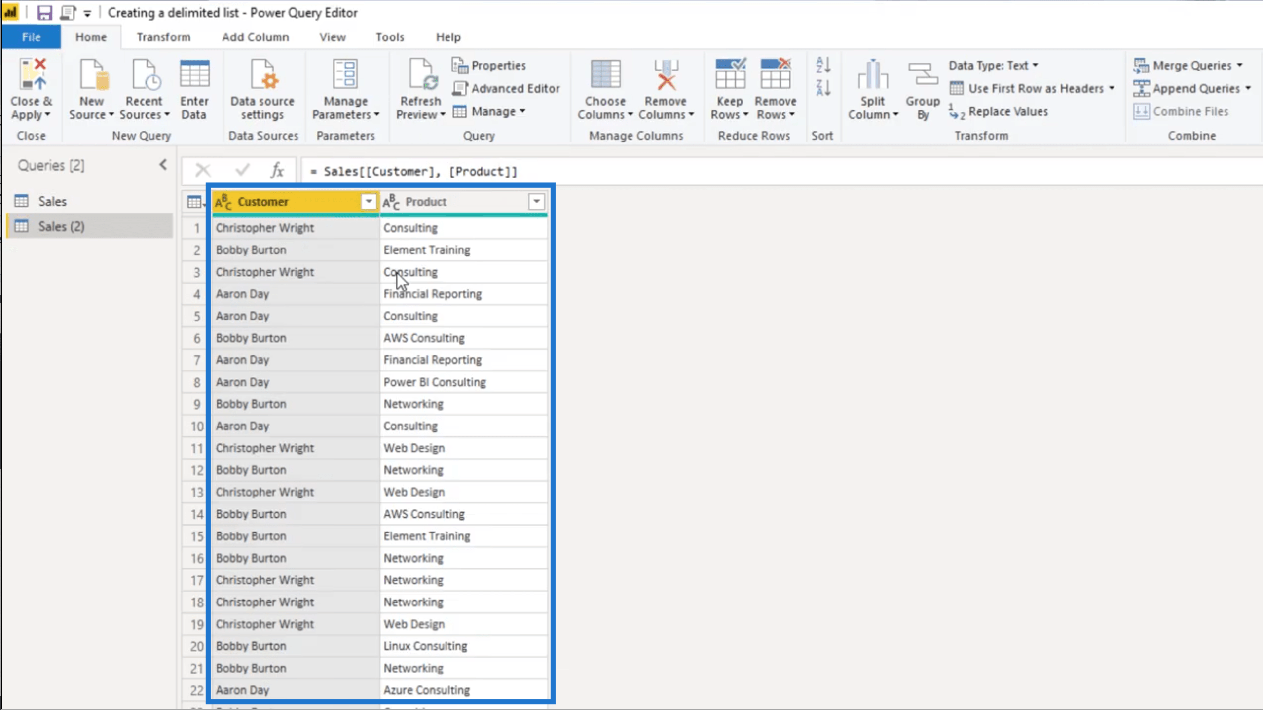 Create A Delimited List In Power BI Query - Query Editor Tutorial