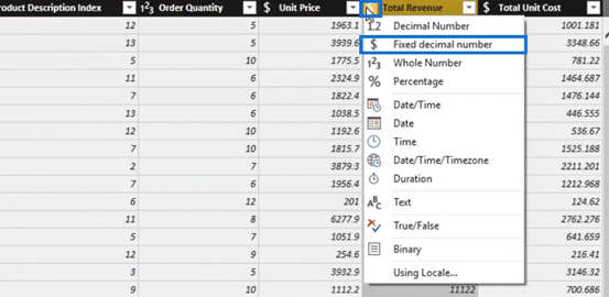 Changing the data type as an example of a Power BI Query transformation