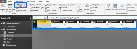 row transformation in Power BI Query Editor: Transpose